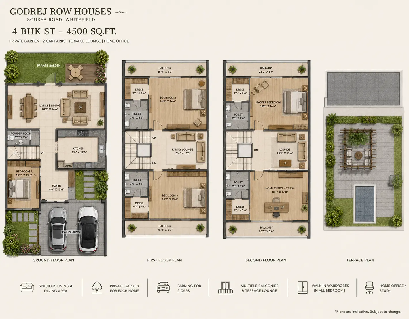 Godrej Row Houses 4 BHK with study 4500 sq.ft. floor plan