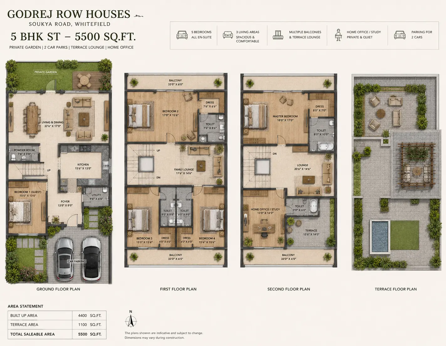 Godrej Row Houses 5 BHK with study 5500 sq.ft. floor plan